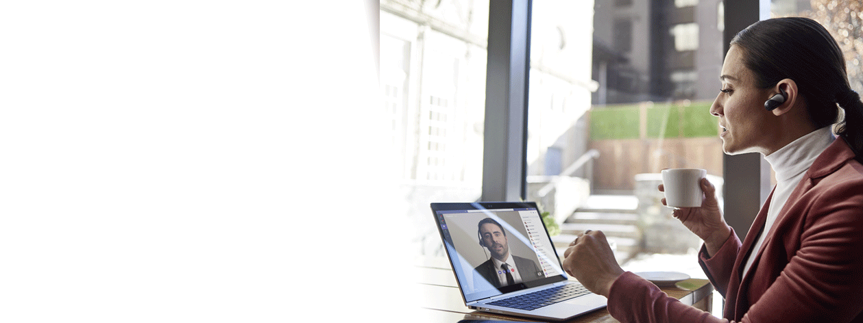 Photo of woman using Teams on a laptop